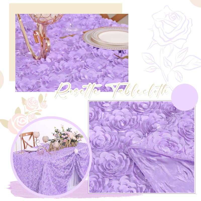 Fanqisi Lavender Tablecloth 50x80 Inches Rosette Satin Tablecloth 3D Rosette Rectangle Table Cover Wedding Banquet Party Baby Shower Decor Table Cloth - Image 3